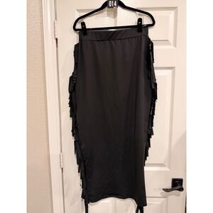 #14 Sz. L / XL Fringed fitted stretch maxi skirt waist: 30"‎ - 40"